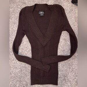 It's Our Time Deep Brown Y2K V-Neck Sweater